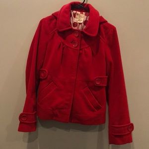 Red Peacoat with detachable hoodie! Like new !